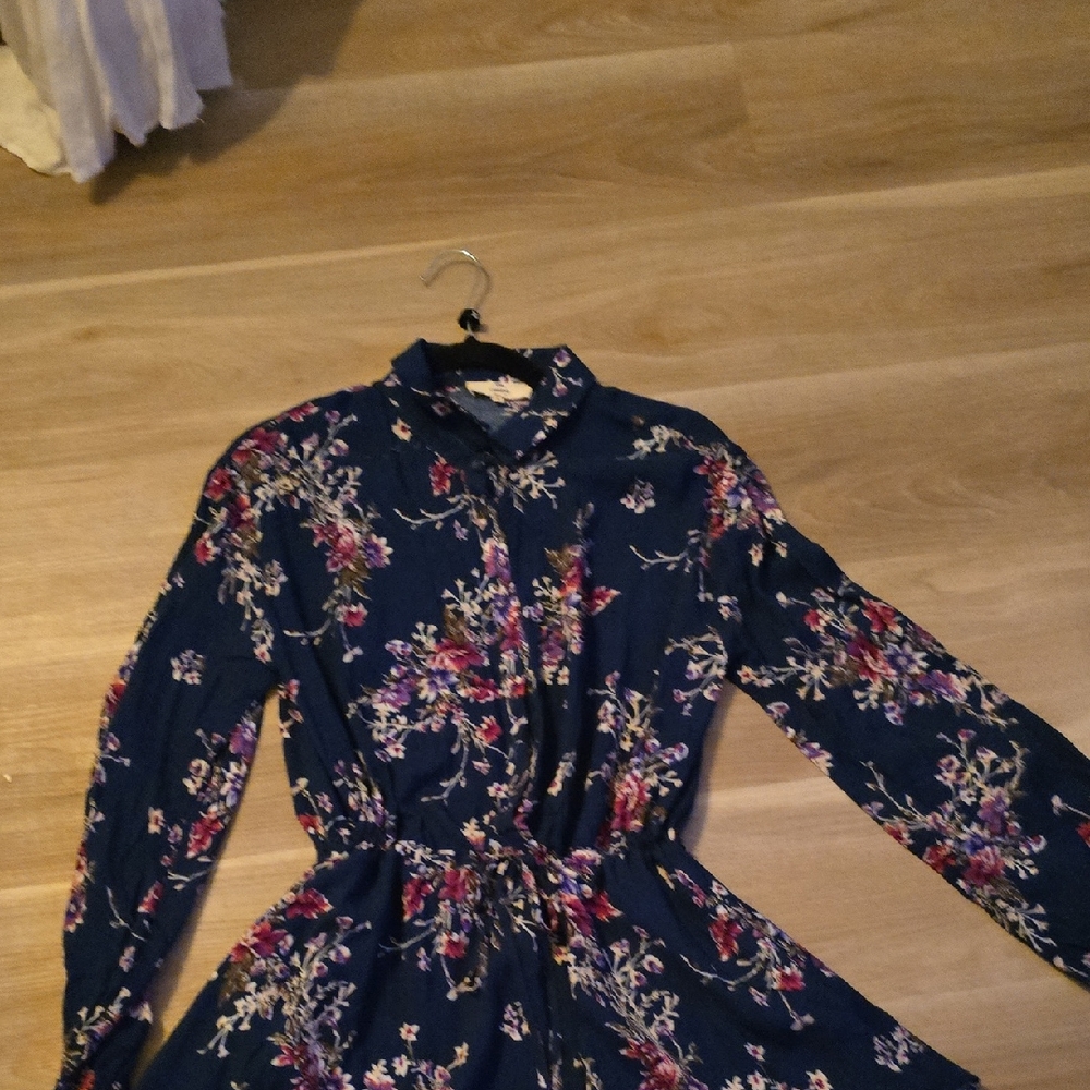 Entro Floral Long Sleeve Dress - Navy and Pink